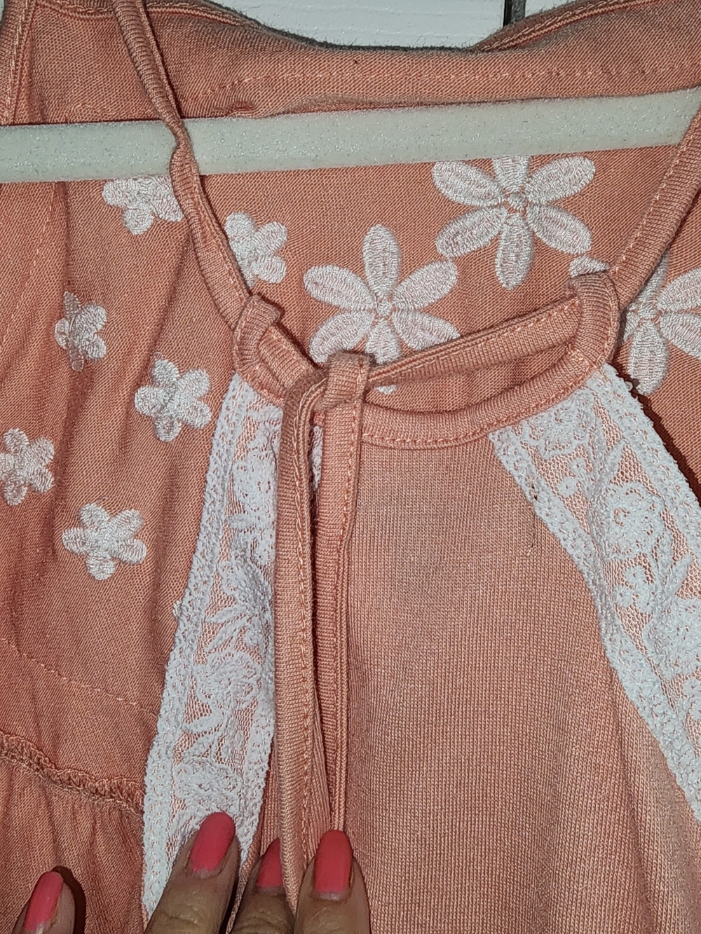 Embroidered Floral Lace Trim Peach Pink Halter Camisole Size L Babydoll - Picture 4 of 9